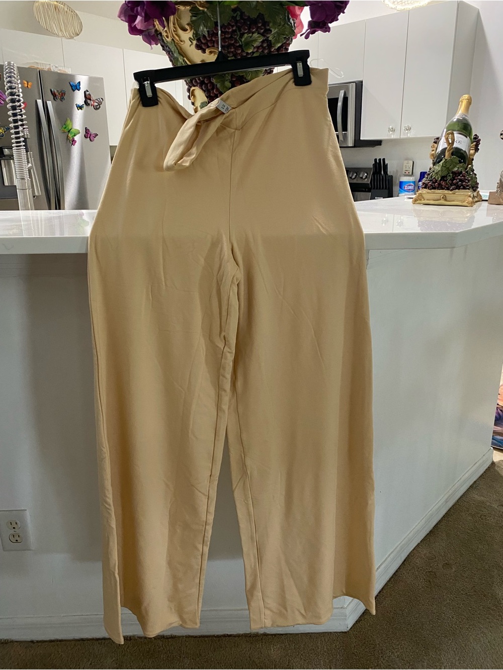 Oh Polly Cream Wide Leg Tie Waist Pants